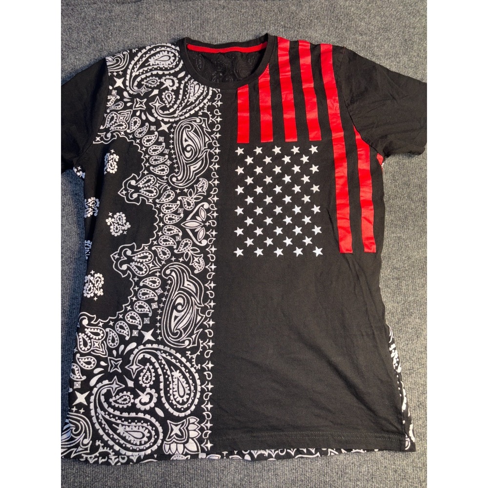 Imperious T Shirt Mens Medium Black USA Flag‎ Paisley Bandana Print Short Sleeve